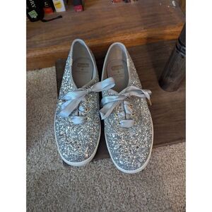 kate spade Silver Glitter Satin Lace Sneakers